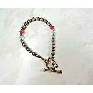 Sterling Grandmother Beaded Bracelet - GRANMAMA - Heart Toggle Clasp - 6.5"